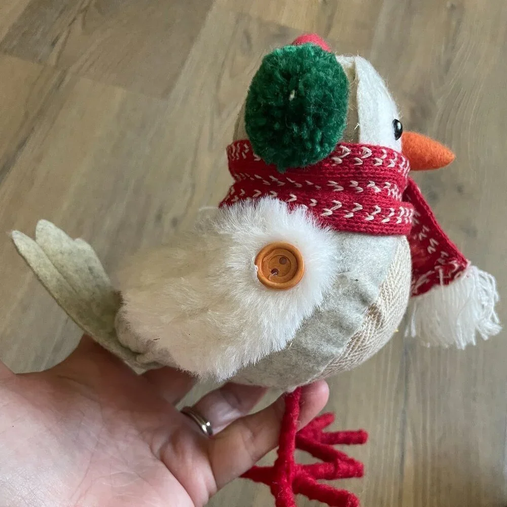 Ashland Featherly Fabric Set of 2 Birds Holiday Scarf Earmuffs Hat Figurines! - Picture 6 of 9